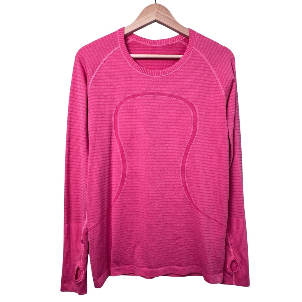 Lululemon Swiftly Tech Long Sleeve 2.0 Pink Striped Running Shirt Size 10